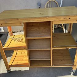Wooden island With Wheel & Storage