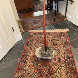 Country Primitive Long Red Candle with Holder and Wood Stool
