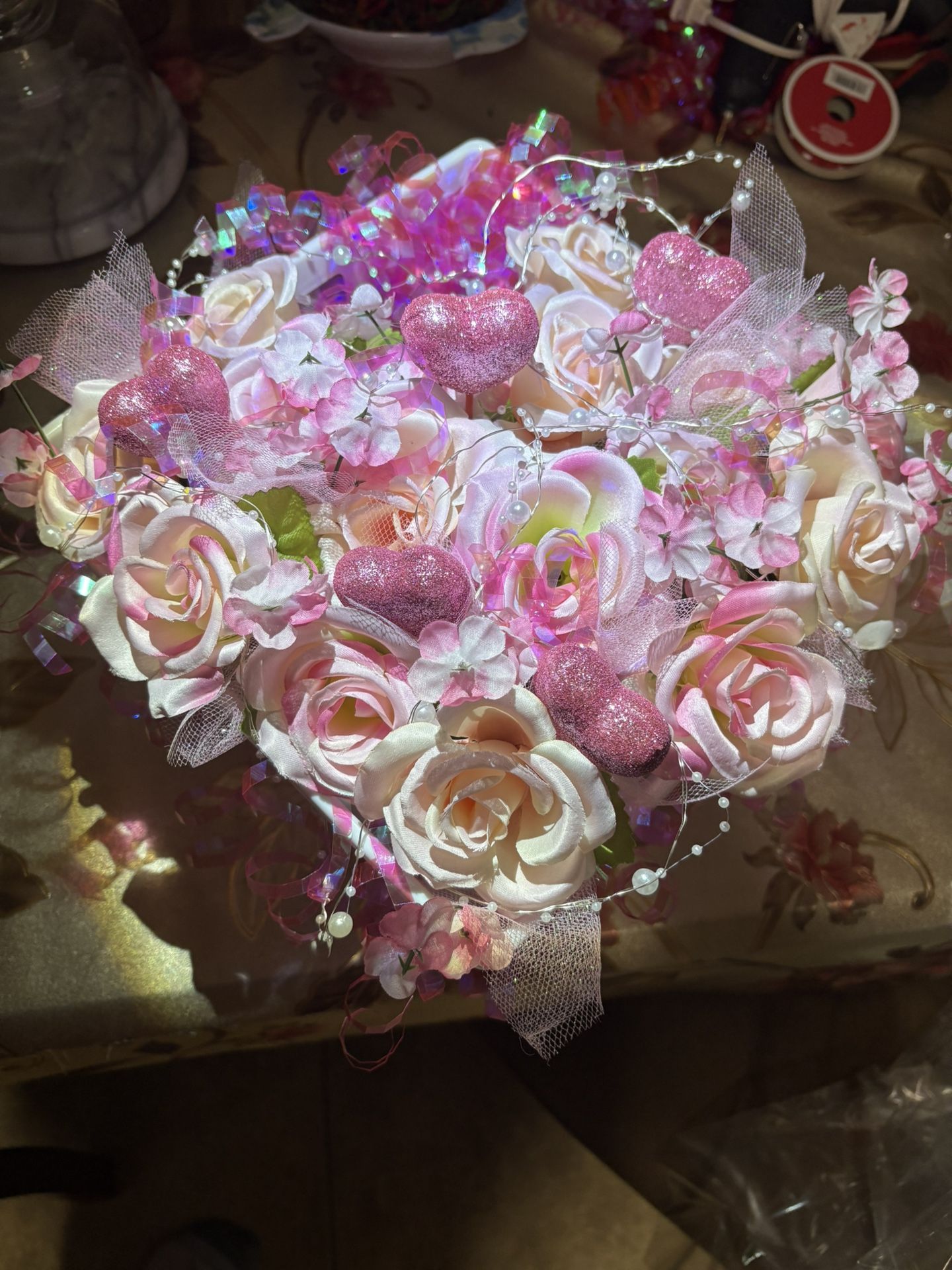 💖💖 Eternal Flower Bouquet Basket With Lights 💖💖 Great For Mothers Day