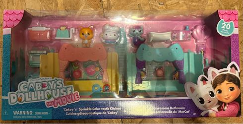 Gabby dollhouse 20pc kitchen and bathroom playset