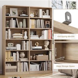 Bookshelf and Bookcase, 6-Tier Double Wide Bookshelves,Freestanding Display Storage Shelves, Tall Bookcases for Home Decor Bedroom, Living Ro