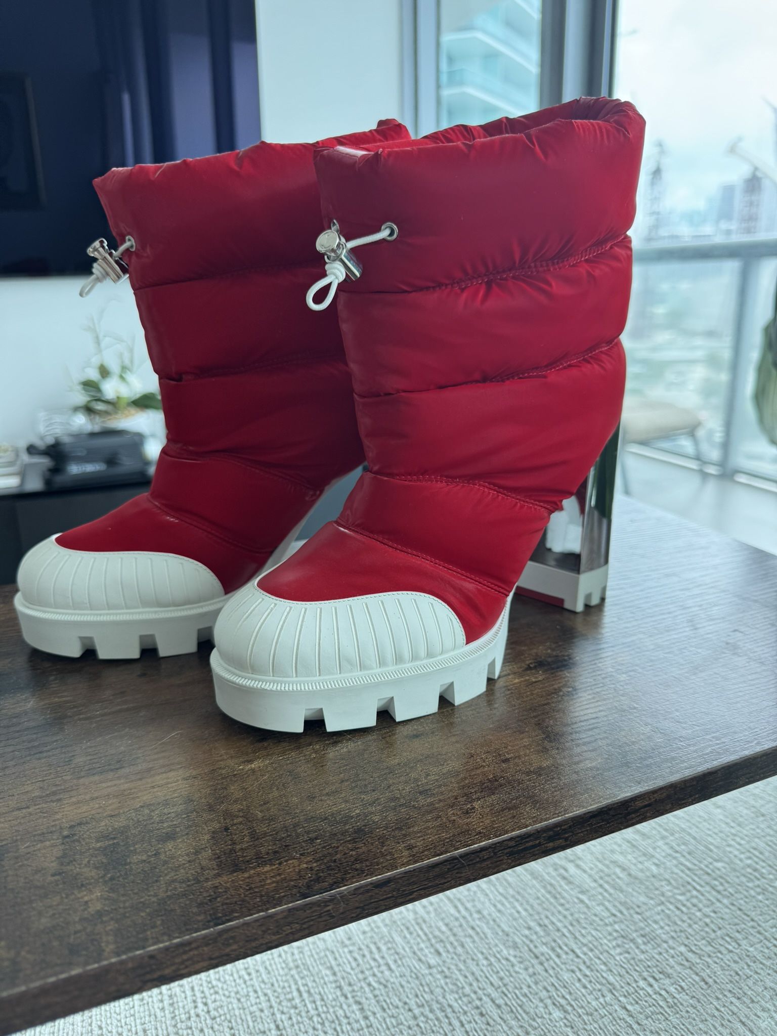 Christian Louboutin Red Puffer Booties