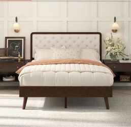 King Size - Dark Walnut solid wood bed frame with headboard