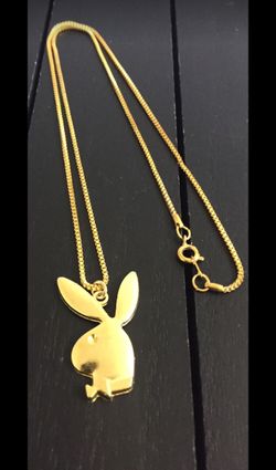 20” 18K Gold Plated Box Chain Necklace with Playboy Bunny Pendant