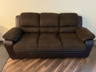 Brown Corduroy and Faux Leather 3-Seat Sofa