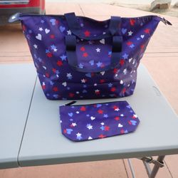 Star and Heart Pattern Tote Bag with Cosmetic Case
