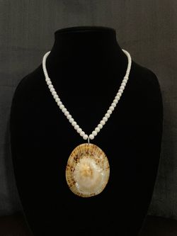 Oval Limpet Shell Necklace with Iridescent Pearl Beading