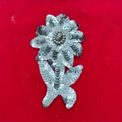 Vintage Handmade Silver Sequins Applique 
