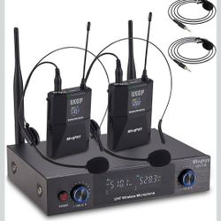 Wireless Microphones Svstem with UHF Headset/Lavalier Lapel Mics, 
