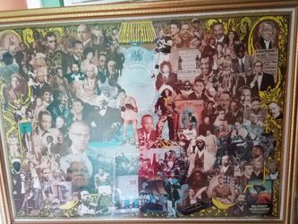 Framed influential African American art.