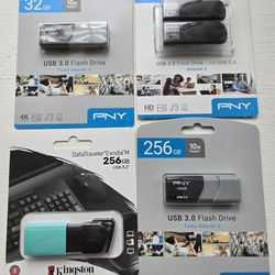 Lot of PNY and Kingston USB Flash drives 256GB, 32GB