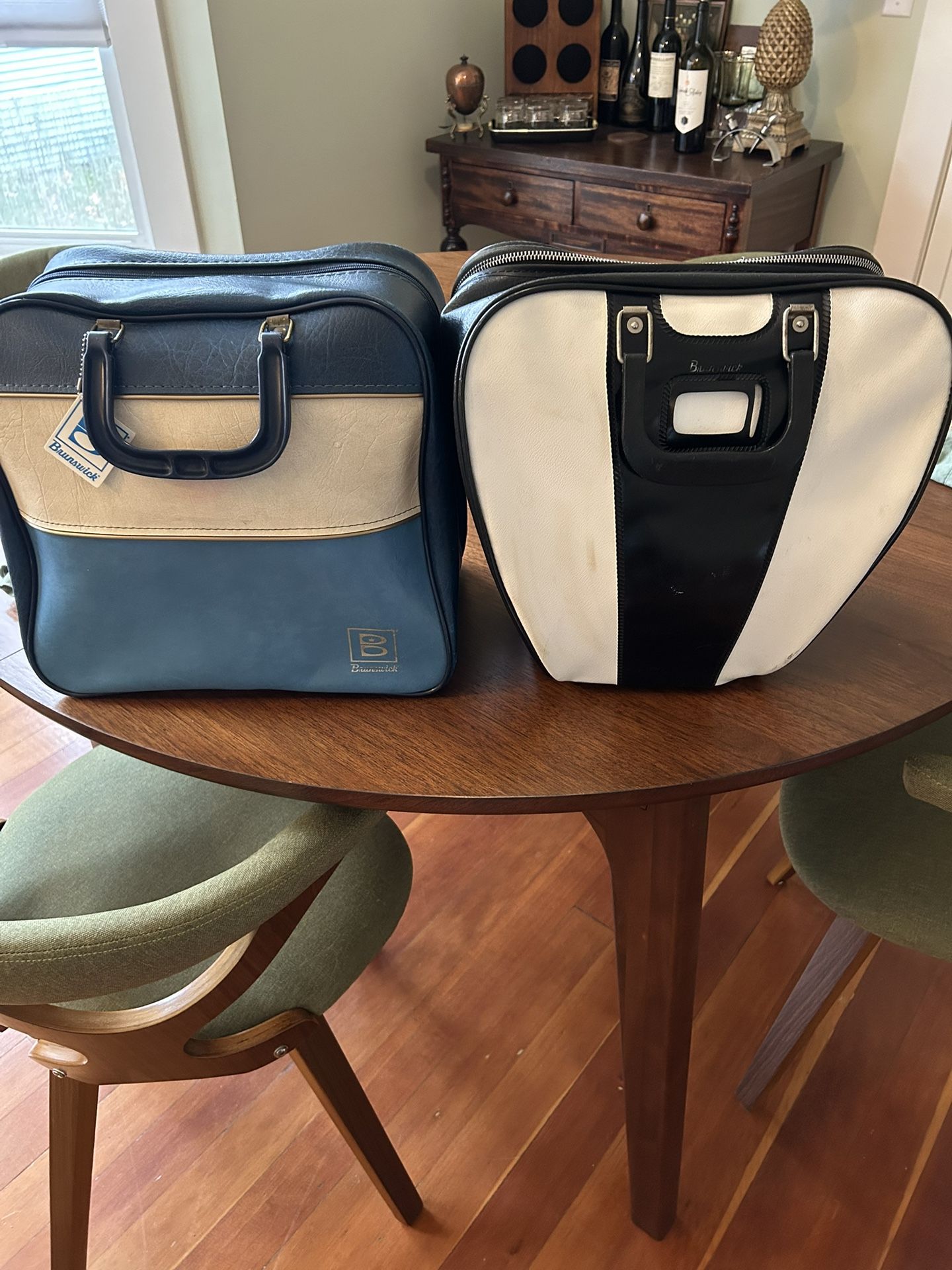 Two Vintage Bowling Bags With Bowling Balls!