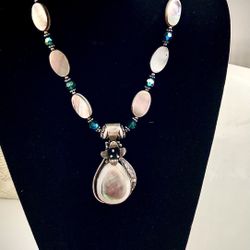 Silver Large Mother Of Pearl Crystal Necklace