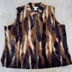 Women’s Vintage Faux Fur Animal Print Zip Vest