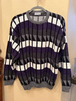 Vintage AREA Men Multicolor Geometric Pattern Grandpa Crewneck Sweater-Medium