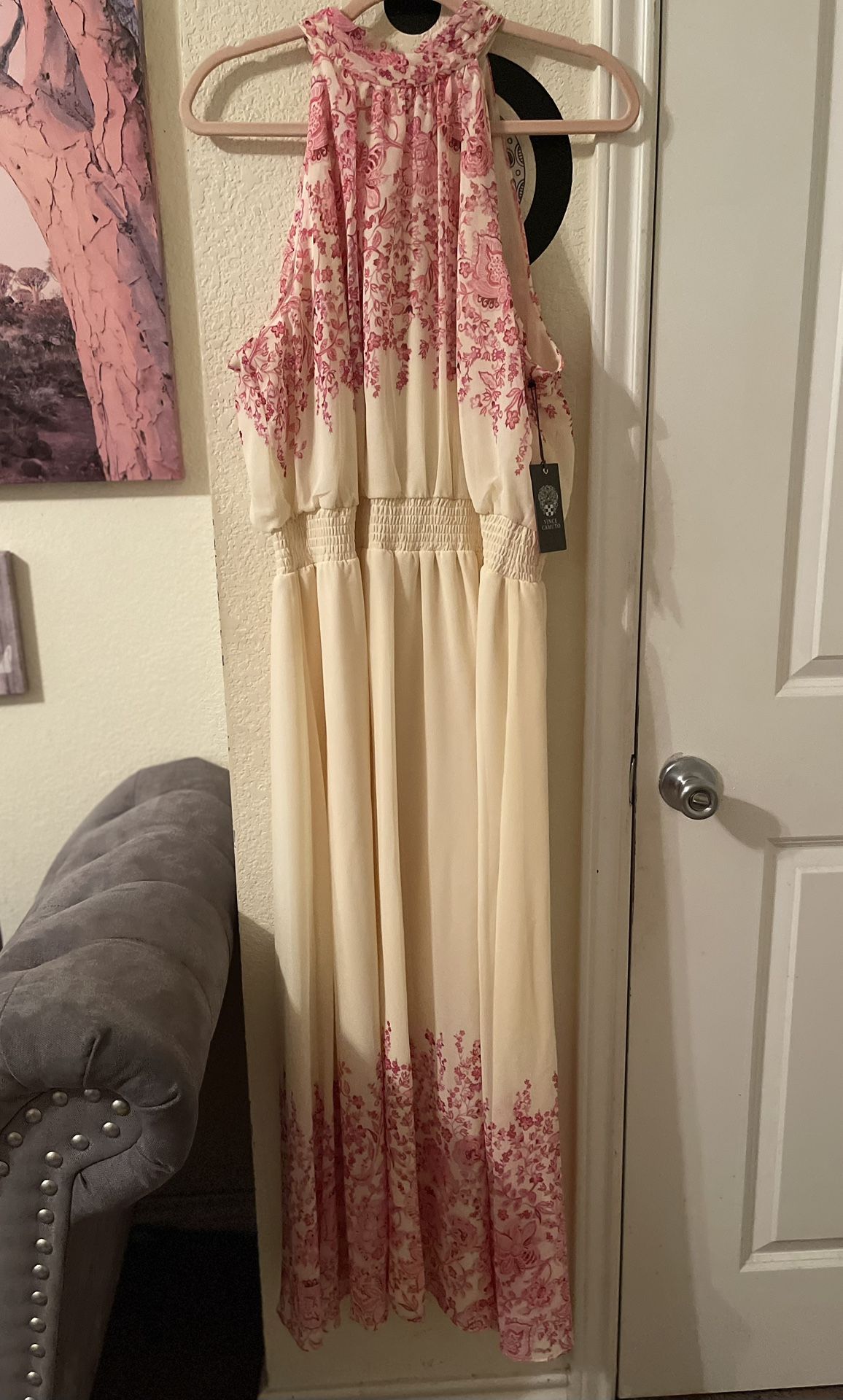 Vince Camuto Womens Elegant Cream and Pink sleeveless Dress size XL NEW