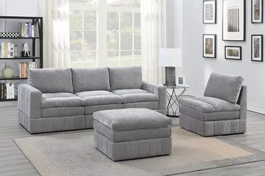 Brand New Grey Super Plush Modular Design Sofa w Chair + Ottoman