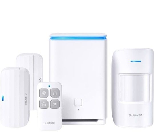 X-Sense Home Security System, 1 1/4 Mile Wireless Range with LoRa Tech, 5-Piece Wireless Alarm Kit, Works with Alexa, No Contract, Include Motion Sens