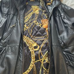 Leather Coat With Fur Trim-size LG