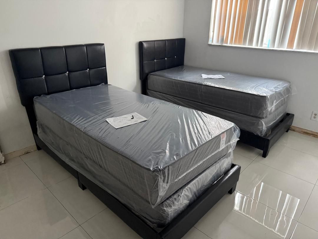 TWO NEW BED FRAME WITH MATTRESS TWIN SIZE AND BOX SPRING
