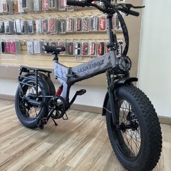 Gray Matte Folding Electric Mountain Bike! 35MPH Fat Tire! ebike! Finance It! $10 To $100 Down Payment!