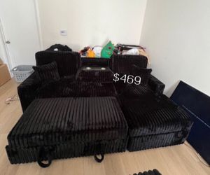 2-pc convertible sectional with pull- out bed & storage