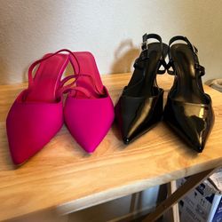 Two Pairs of Pointed-Toe Slingback Heels