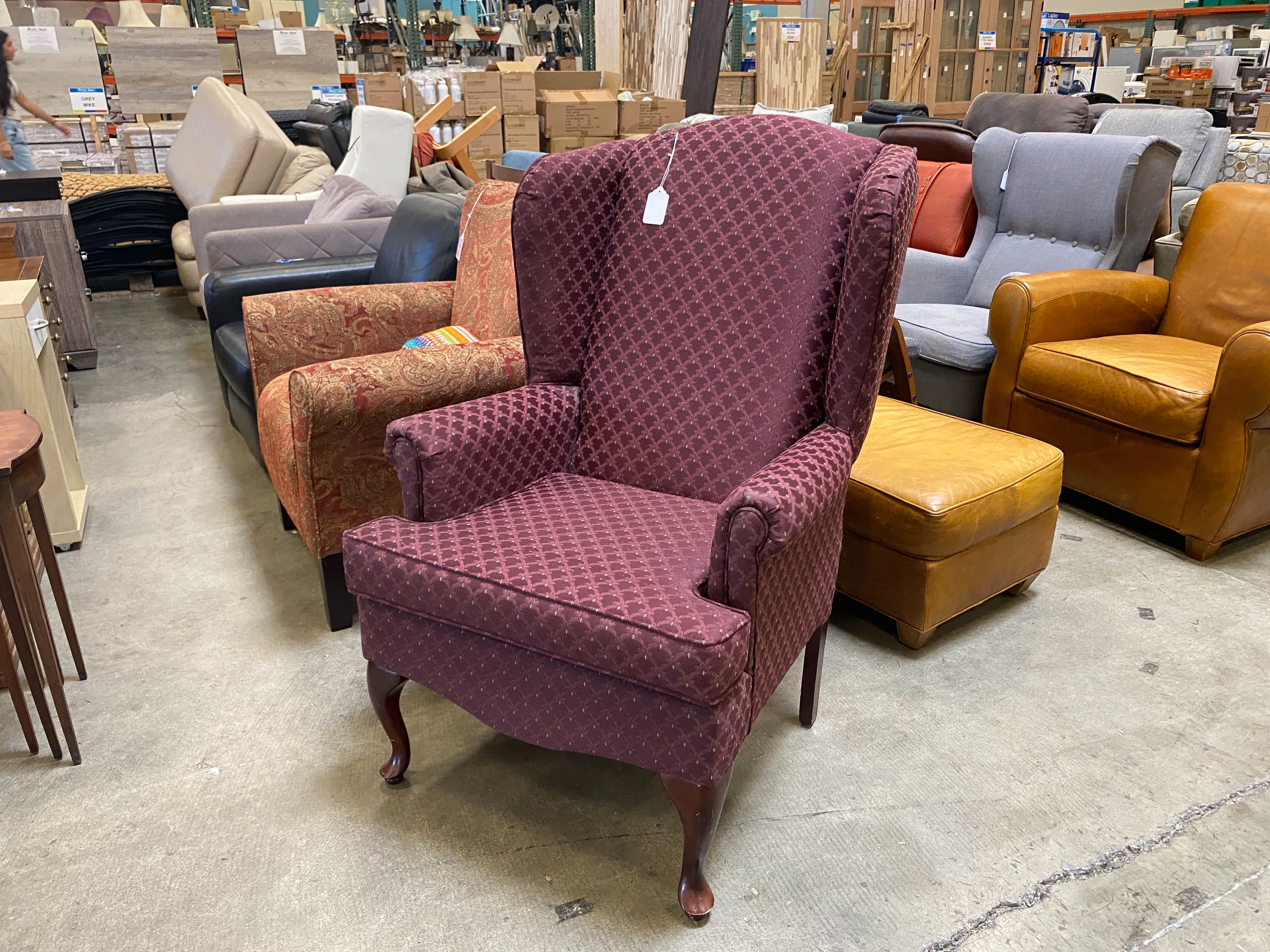 Vintage Red Filigree Wing Back Chair