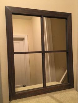 Rustic Farmhouse Window Pane Mirror with Blue Gray Frame 22.75 in x 18.75 in