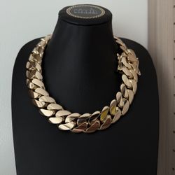 28MM 22" (945 Grams), 14K Yellow Gold over. 999 Silver Cuban Link Chain