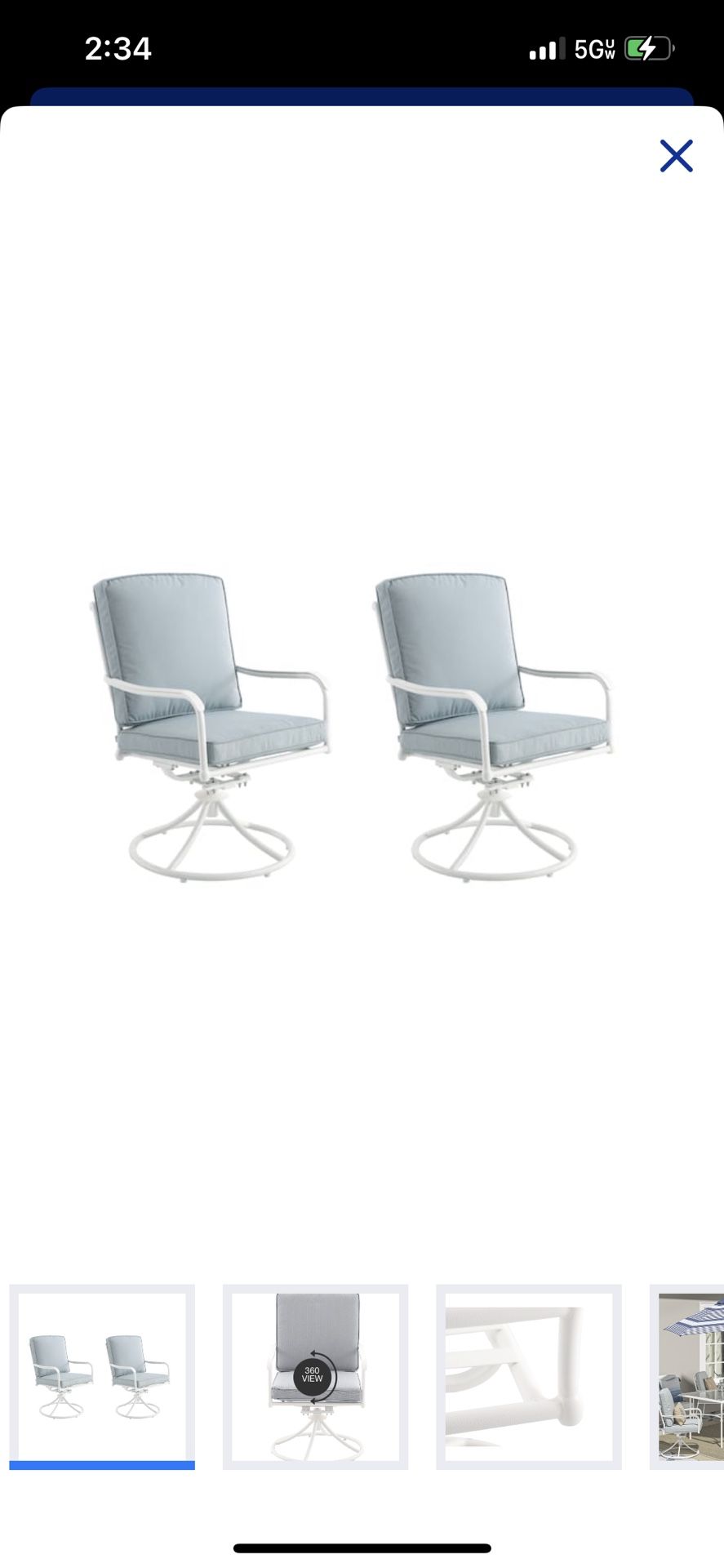 STYLE SELECTIONS Seacrest Set of 2 White Steel Frame Swivel Dining Chair(s) with Blue Cushioned Seat