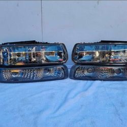 99-02 Chevrolet Silverado 00-06 Suburban Tahoe Headlights Luces Calaveras Micas Faros Faroles Headlamps Focos Chevy