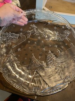 Christmas clear glass serving platter