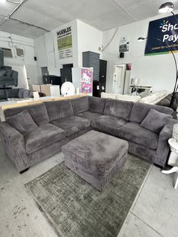 4 Pieces Sectional Sofa With Ottoman And USB Charging Ports 