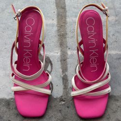 Women’s Calvin Klein Strap High Heels Pink White Size 8.5