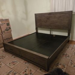 King bed frame and 2 nightstands - RILEY GREYSTONE - Living Spaces - one owner