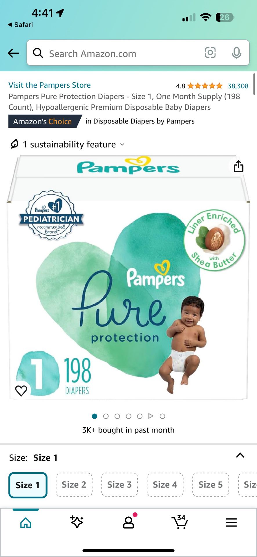 Pampers Pure Protection Diapers - Size 1