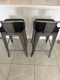 Industrial Metal Bar Stools with Wood Seats – Set of 2