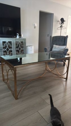 Gold Metal and Glass Coffee Table