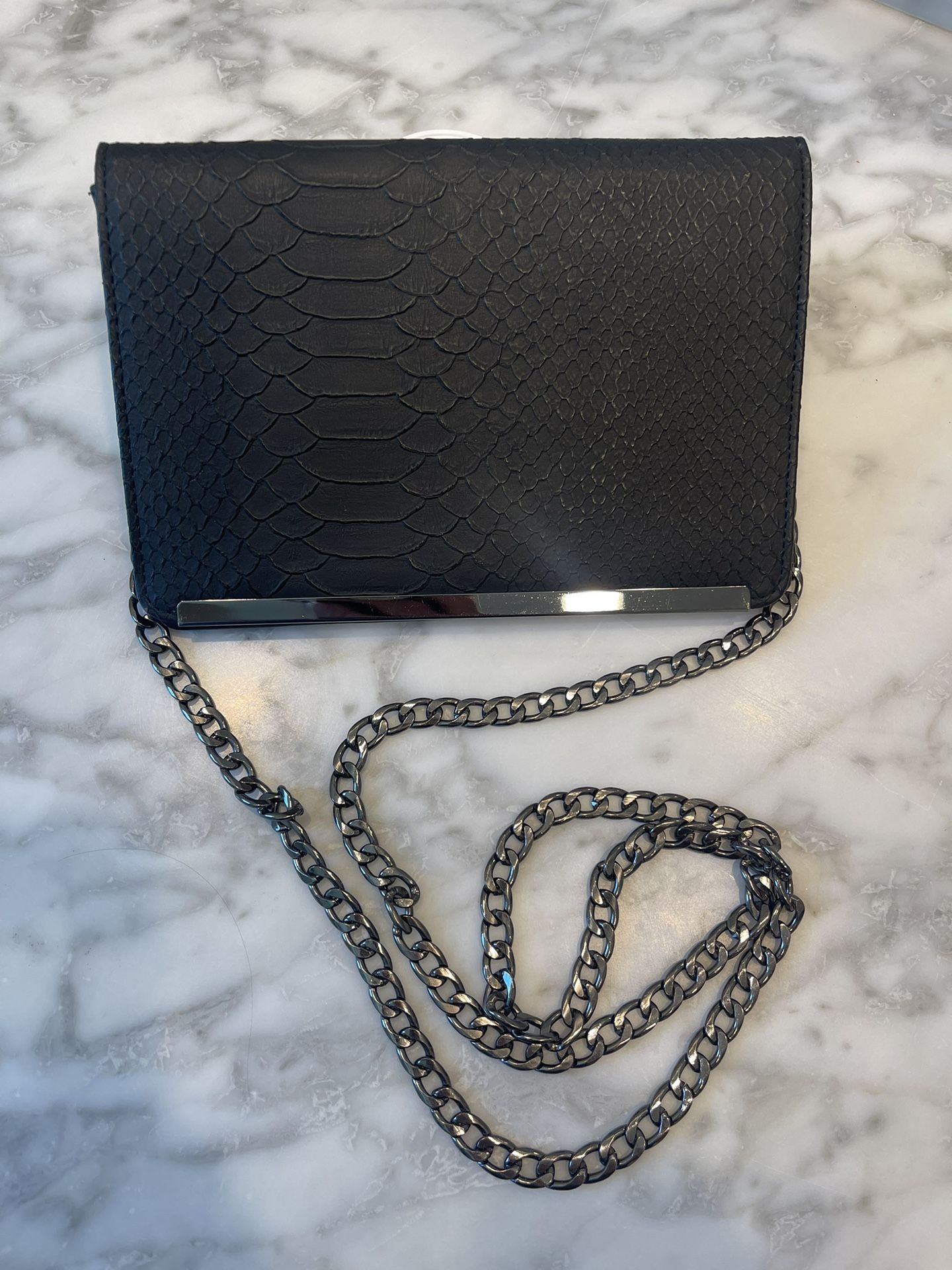 Mossimo Supply Black Envelope Flap Snakeskin Print Purse