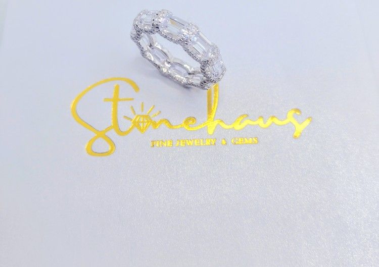 Baguette x Round Simulated Diamond Moissanite Eternity Band