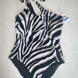 New Trina Turk Swim & Spa Collection Women’s Bathing Suit One Piece Size 12 Tiger Stripe Print 