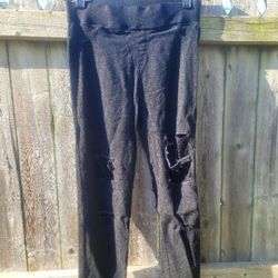 Women's L Black Distressed Leggings