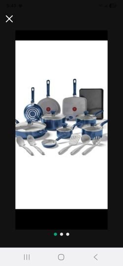 Tfal The Easy Care Ceramic, 14 Piece Pots And Pans Cookware Set, Electric Blue