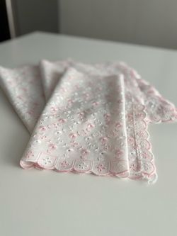 Vintage 5-Piece Eyelet Lace Dresser Scarf & Vanity Mat Set – Pink Floral