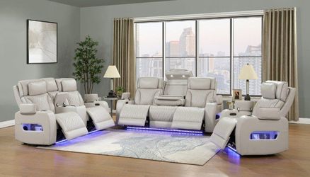 Contemporary Design power recliner sofa w/Surround sound & LED Light