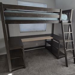 Twin Loft Bunkbed With Desk & Shelves - Easy Assembly 