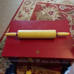 Vintage Art Deco Period Yellow & Red Plastic Rolling Pin #2