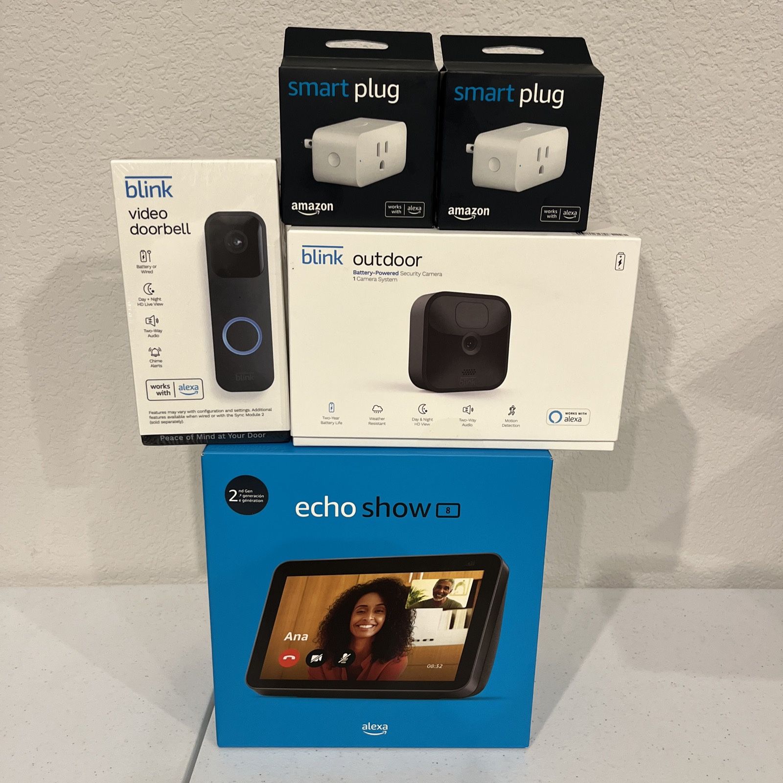 Amazon Smart Home Bundle Echo Show 8, Blink Video Doorbell, Cam, 2