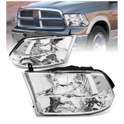 Auto Dynasty Quad Headlights Assembly Compatible with 2009-2010 Dodge Ram 1 New Body, 2011-2018 Ram 1, Halogen Headlamps Replacement, 